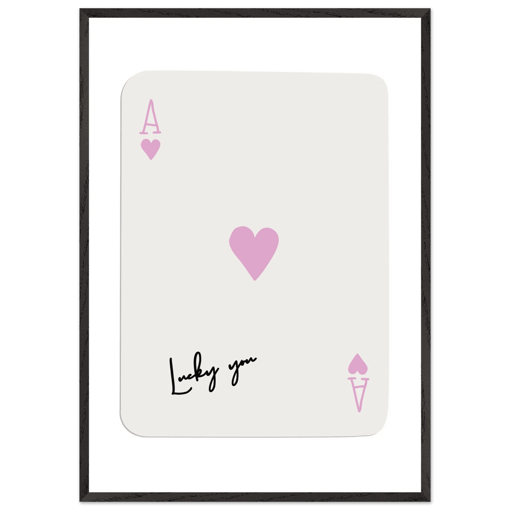 Lucky You Ace of Hearts Poker Card Print - Mounted Framed Wall Art, Eco-Friendly Wood Frame & Soft Pink Hues - Vibrantwalls