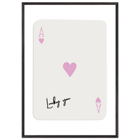 Lucky You Ace of Hearts Poker Card Print - Mounted Framed Wall Art, Eco-Friendly Wood Frame & Soft Pink Hues - Vibrantwalls