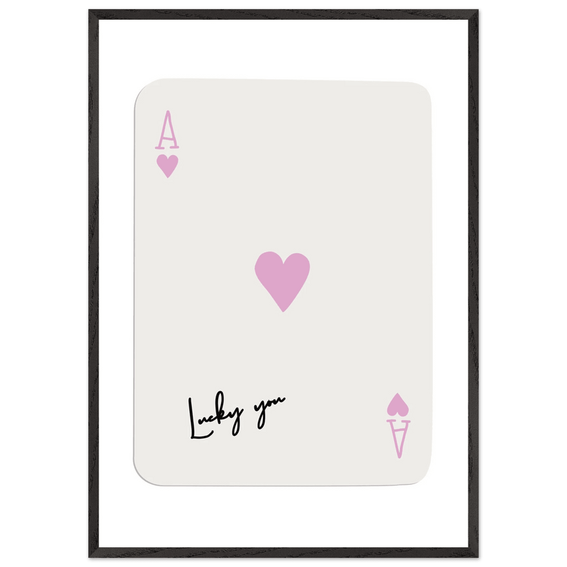 Lucky You Ace of Hearts Poker Card Print - Mounted Framed Wall Art, Eco-Friendly Wood Frame & Soft Pink Hues - Vibrantwalls