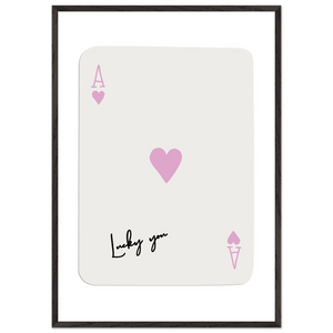 Lucky You Ace of Hearts Poker Card Print - Mounted Framed Wall Art, Eco-Friendly Wood Frame & Soft Pink Hues - Vibrantwalls