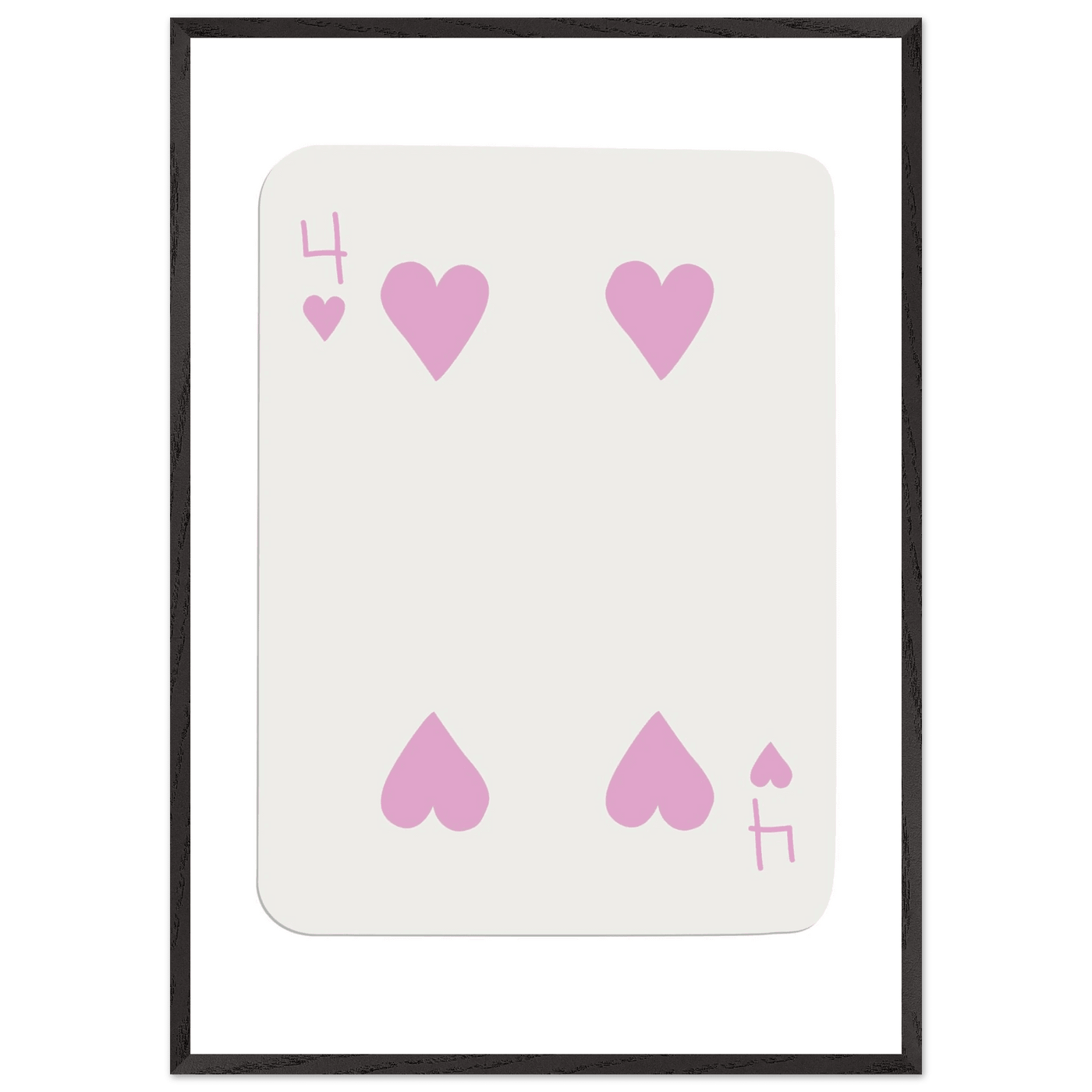 Four of Hearts Pastel Pink - Mounted Framed Poker Card Art, Eco-Friendly Wood Frame in Custom Sizes - Vibrantwalls
