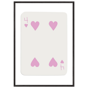 Four of Hearts Pastel Pink - Mounted Framed Poker Card Art, Eco-Friendly Wood Frame in Custom Sizes - Vibrantwalls