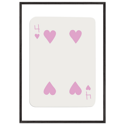 Four of Hearts Pastel Pink - Mounted Framed Poker Card Art, Eco-Friendly Wood Frame in Custom Sizes - Vibrantwalls