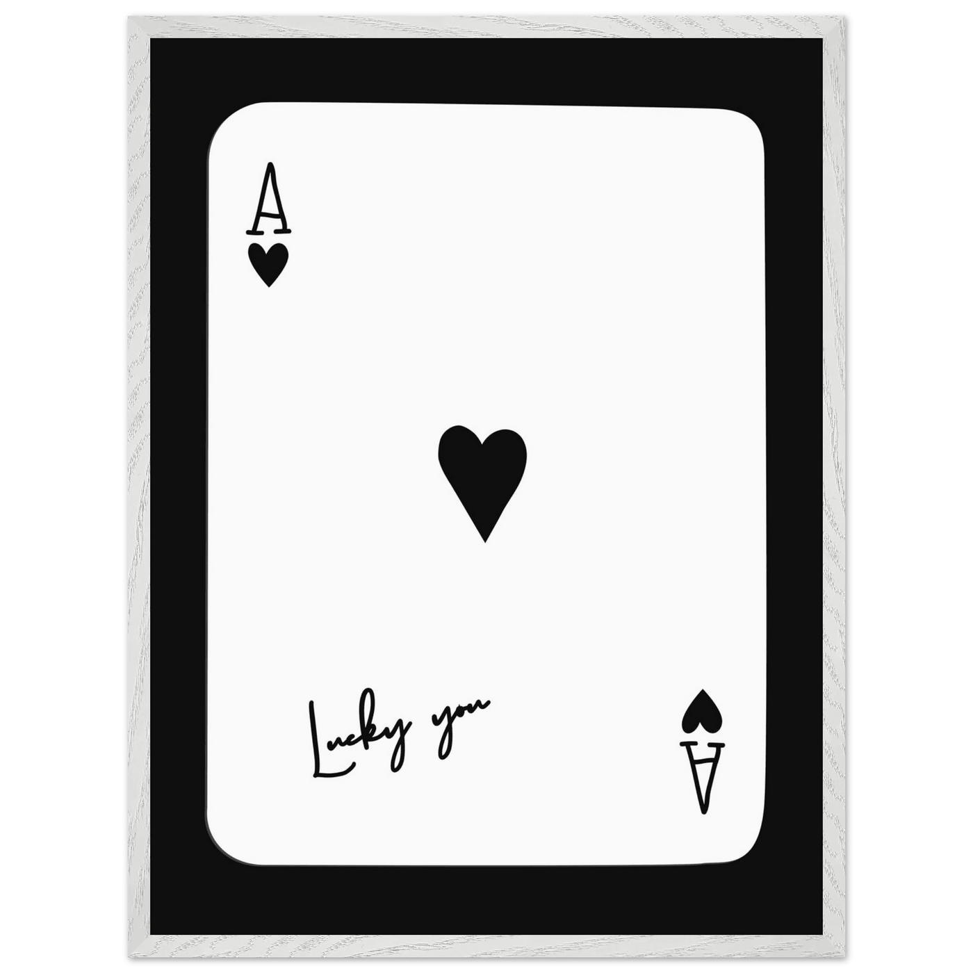 Ace of Hearts 'Lucky You' Framed Poker Card Art - Modern Black & White Print, Eco-Friendly Wood Frame - Vibrantwalls