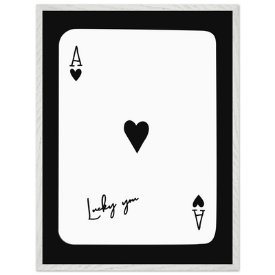 Ace of Hearts 'Lucky You' Framed Poker Card Art - Modern Black & White Print, Eco-Friendly Wood Frame - Vibrantwalls