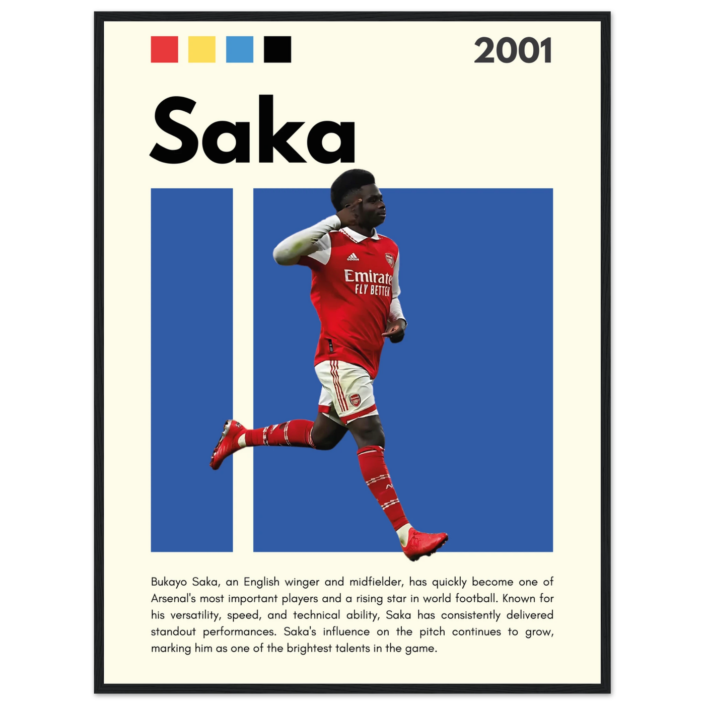Bukayo Saka Arsenal Framed Poster – Modern Football Art Print for Gooners 60x80 cm 24x32″ Black frame Vibrantwalls