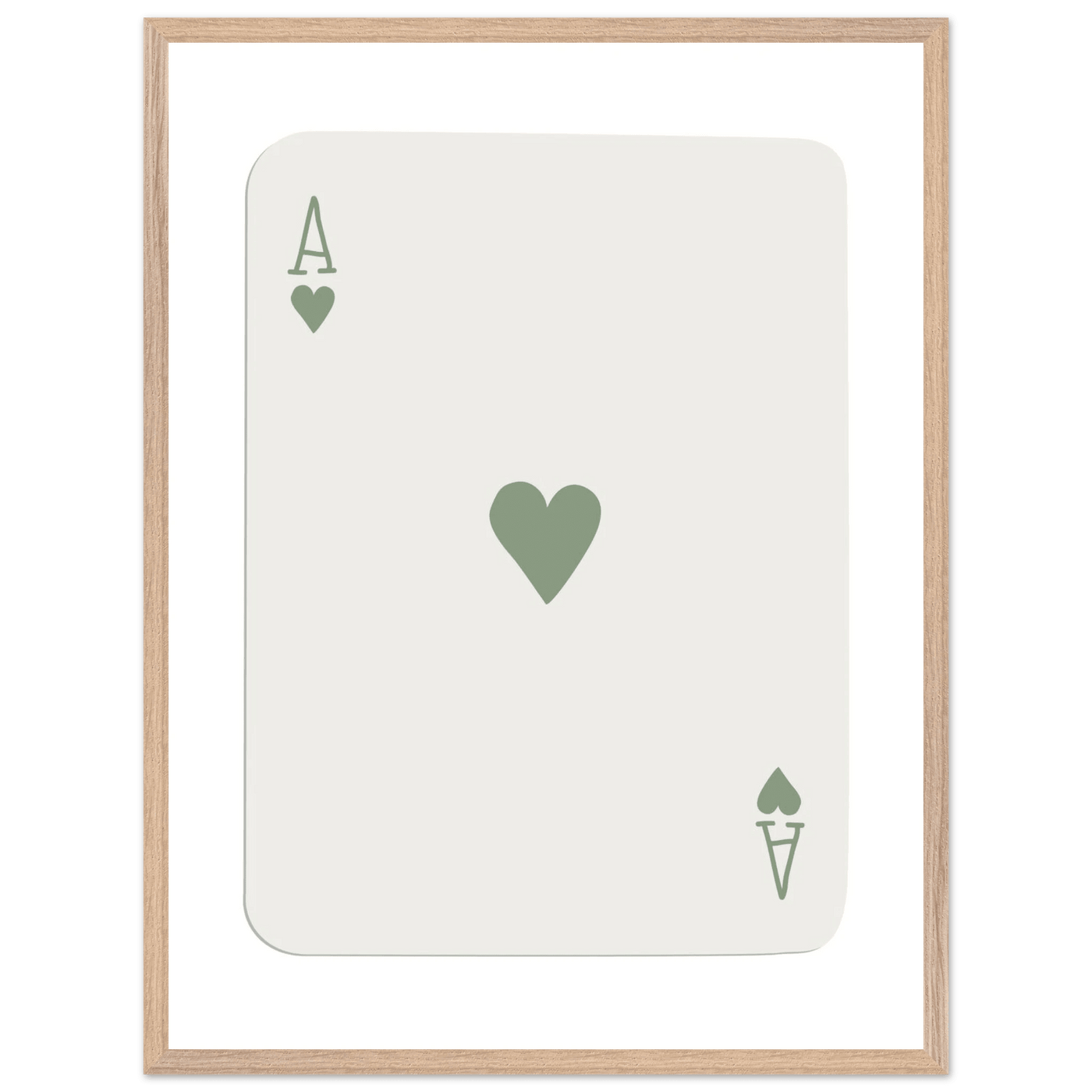 Minimalist Ace of Hearts Print - Eco-Friendly Framed Poster Art, Sage Green Elegance - Vibrantwalls