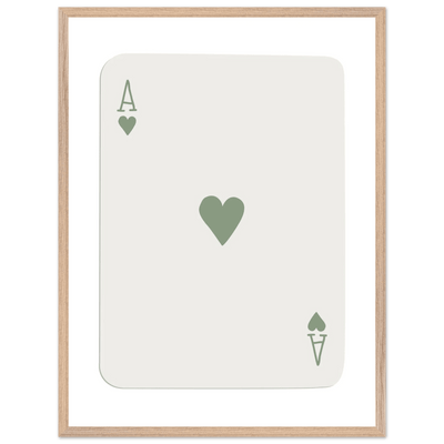 Minimalist Ace of Hearts Print - Eco-Friendly Framed Poster Art, Sage Green Elegance - Vibrantwalls