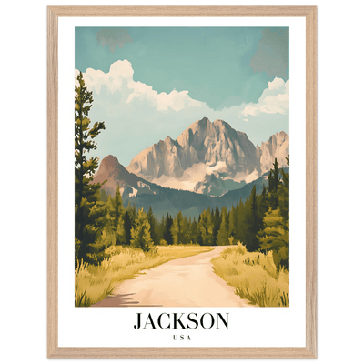 Jackson USA Mountain Landscape Framed Poster – Vintage Travel Wall Art with Wooden Frame - Vibrantwalls