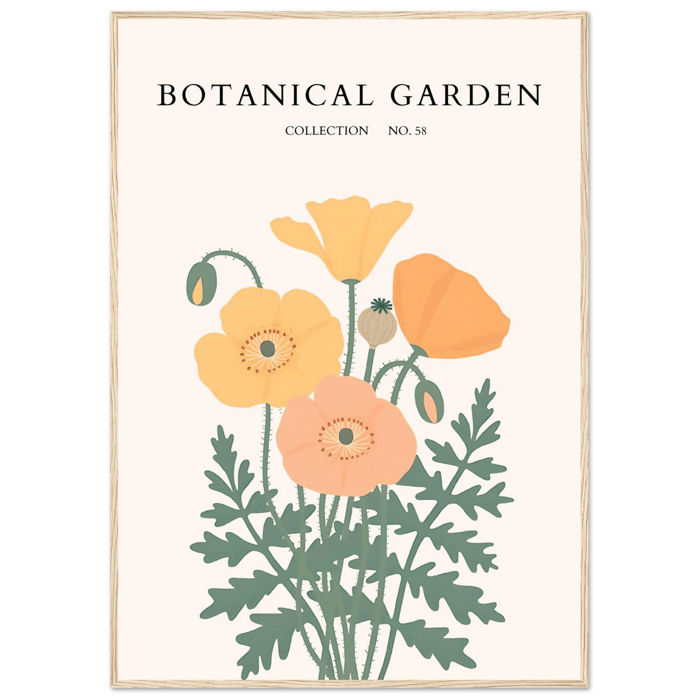 Botanical Garden Poppy Framed Poster – Warm Hues & Nature Art Print | Ready-to-Hang Floral Decor - Vibrantwalls