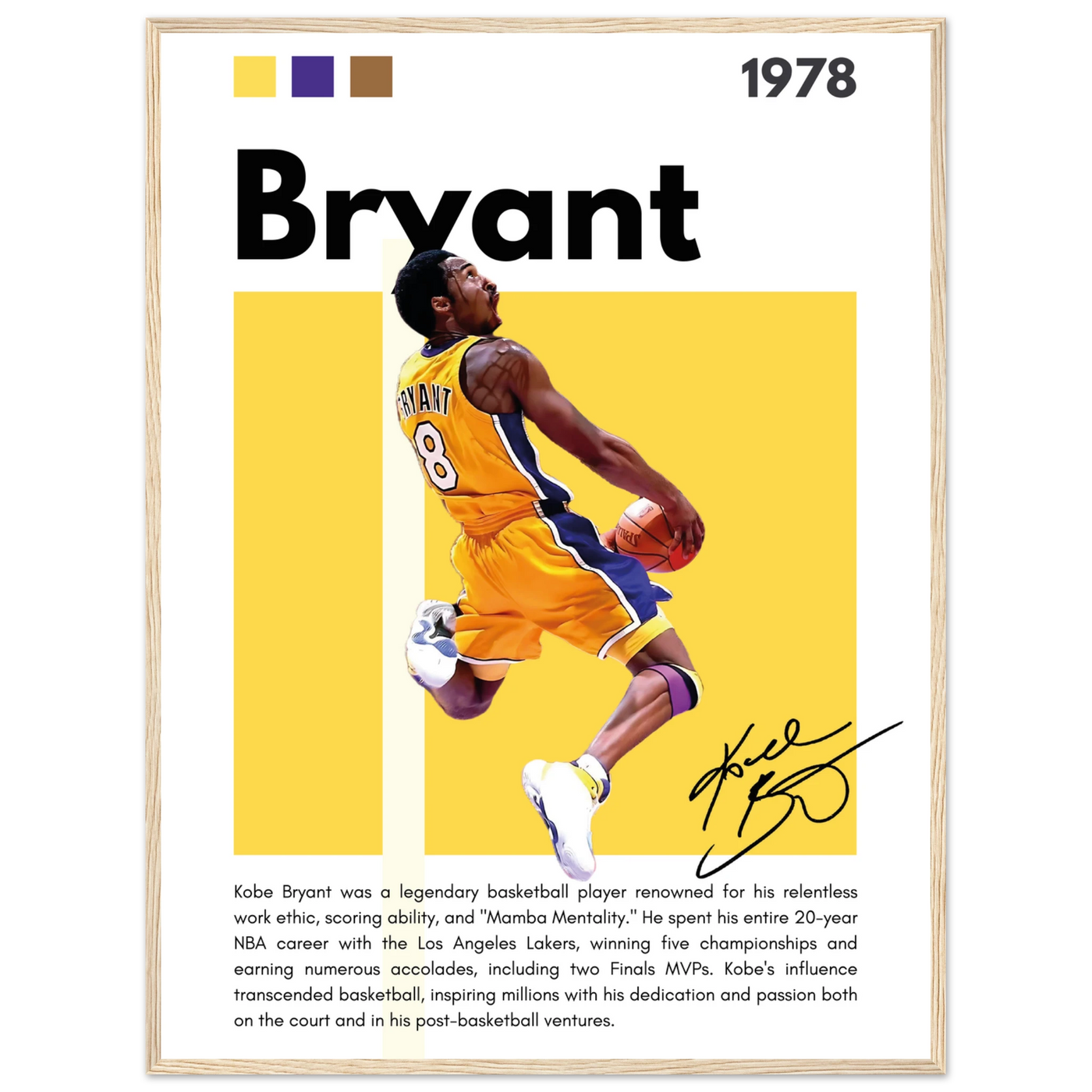 Kobe Bryant Number 24 Lakers Modern Print 60x80 cm 24x32″ Wood frame Vibrantwalls