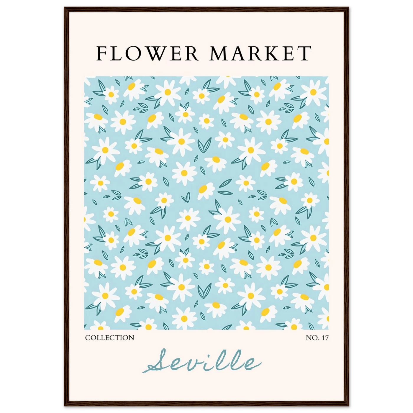 Charming Daisy Field Framed Poster – Pastel Blue & White Floral Art Print | Ready-to-Hang Wall Decor - Vibrantwalls