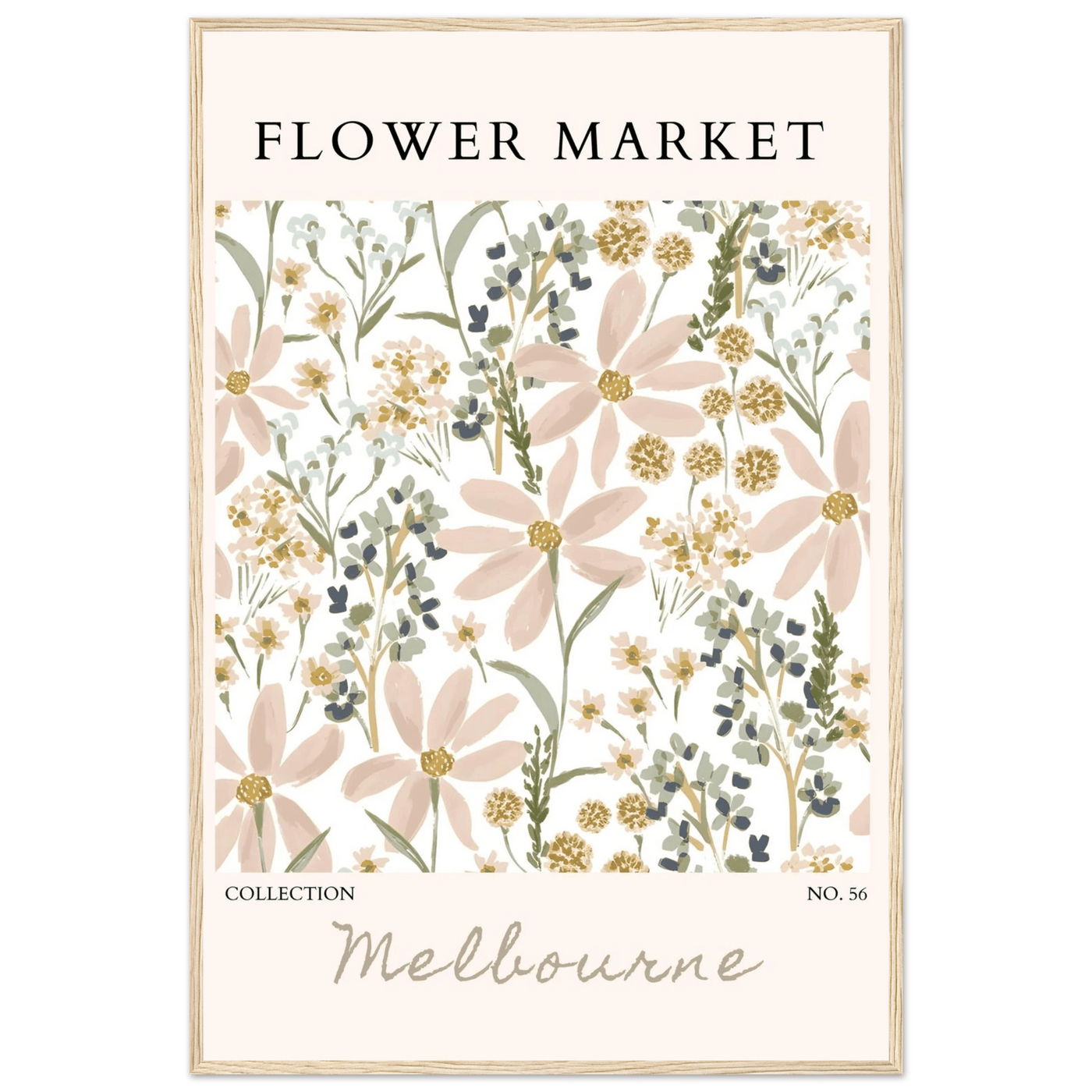 Flower Market Melbourne Framed Poster – Blush Floral & Sage Green Art Print | Ready-to-Hang Wall Decor - Vibrantwalls