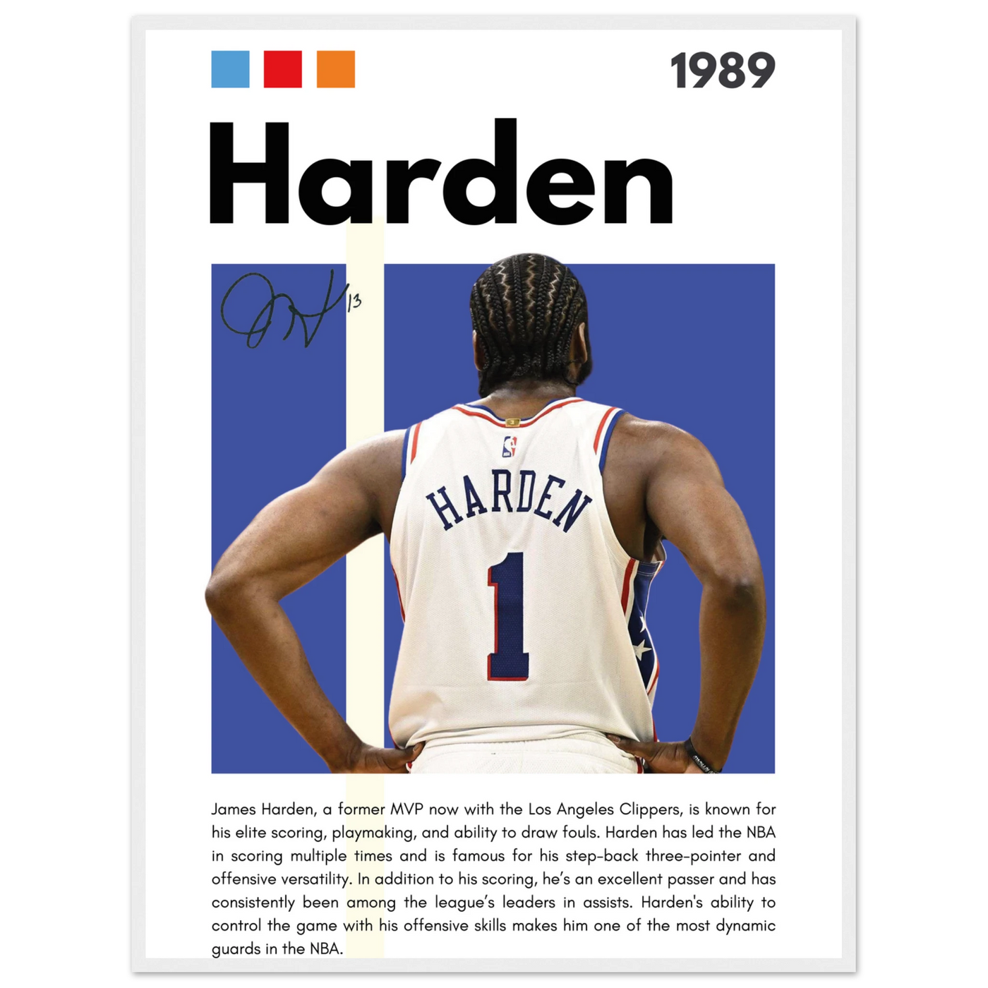 James Harden The Beard Clippers Framed Poster 60x80 cm 24x32″ White frame Vibrantwalls