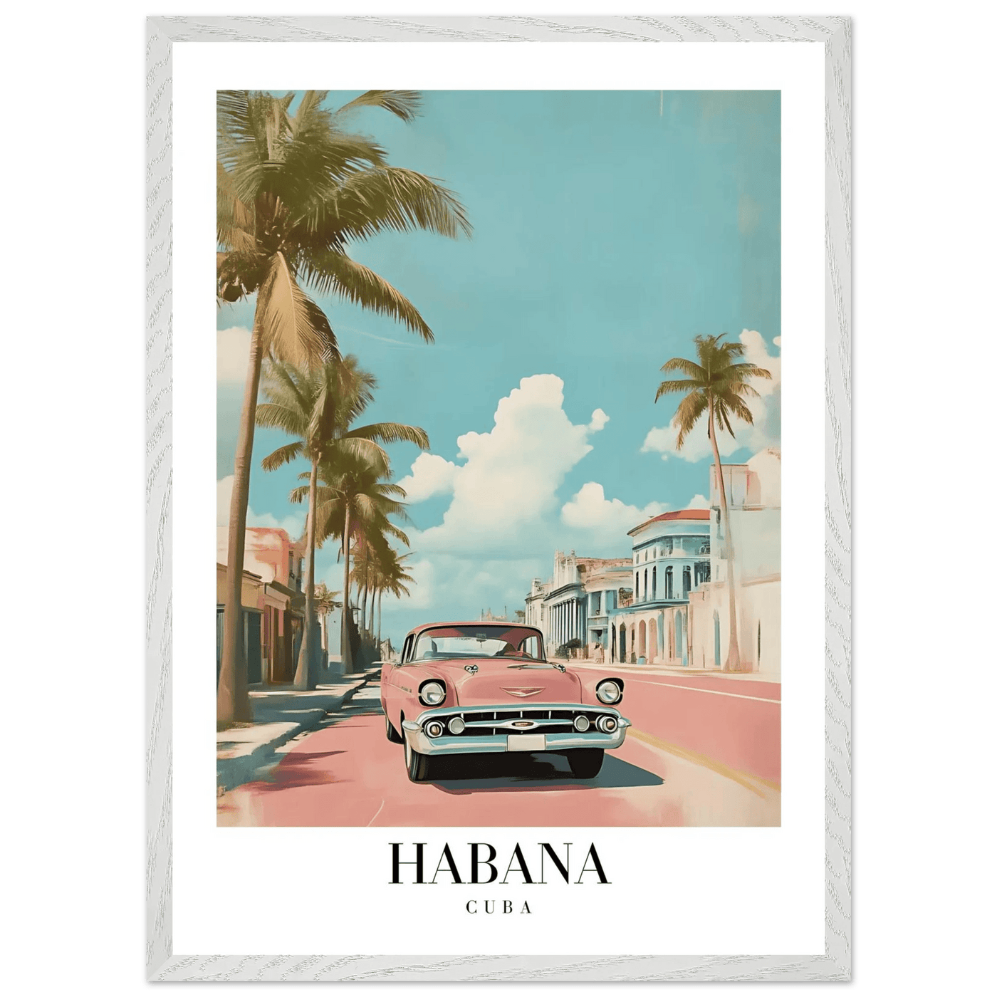 Habana Cuba Framed Poster – Vintage Pink Car Travel Art with Wooden Frame - Vibrantwalls