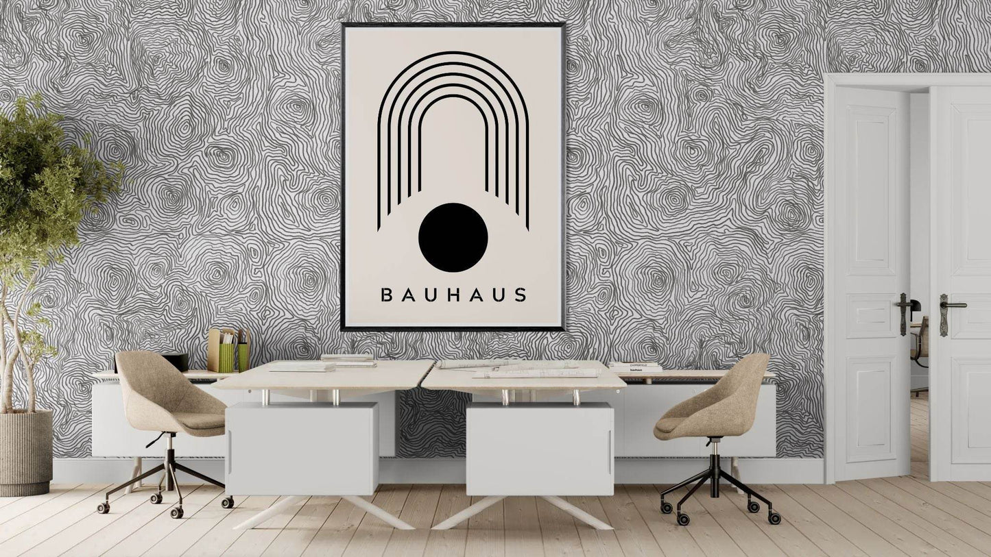 Bauhaus Black Beige Arch Circle Movement Style Design Wall Art - Vibrantwalls