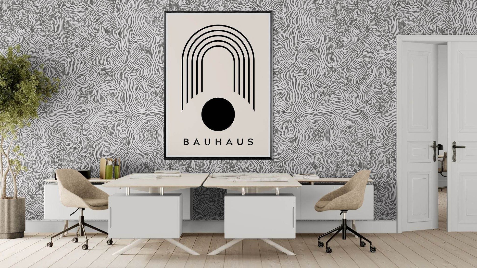 Bauhaus Black Beige Arch Circle Movement Style Design Wall Art - Vibrantwalls