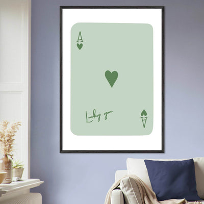 Minimalist Ace of Hearts Poker Card Print - Eco-Friendly Framed Wall Art, 'Lucky You' Design - Vibrantwalls