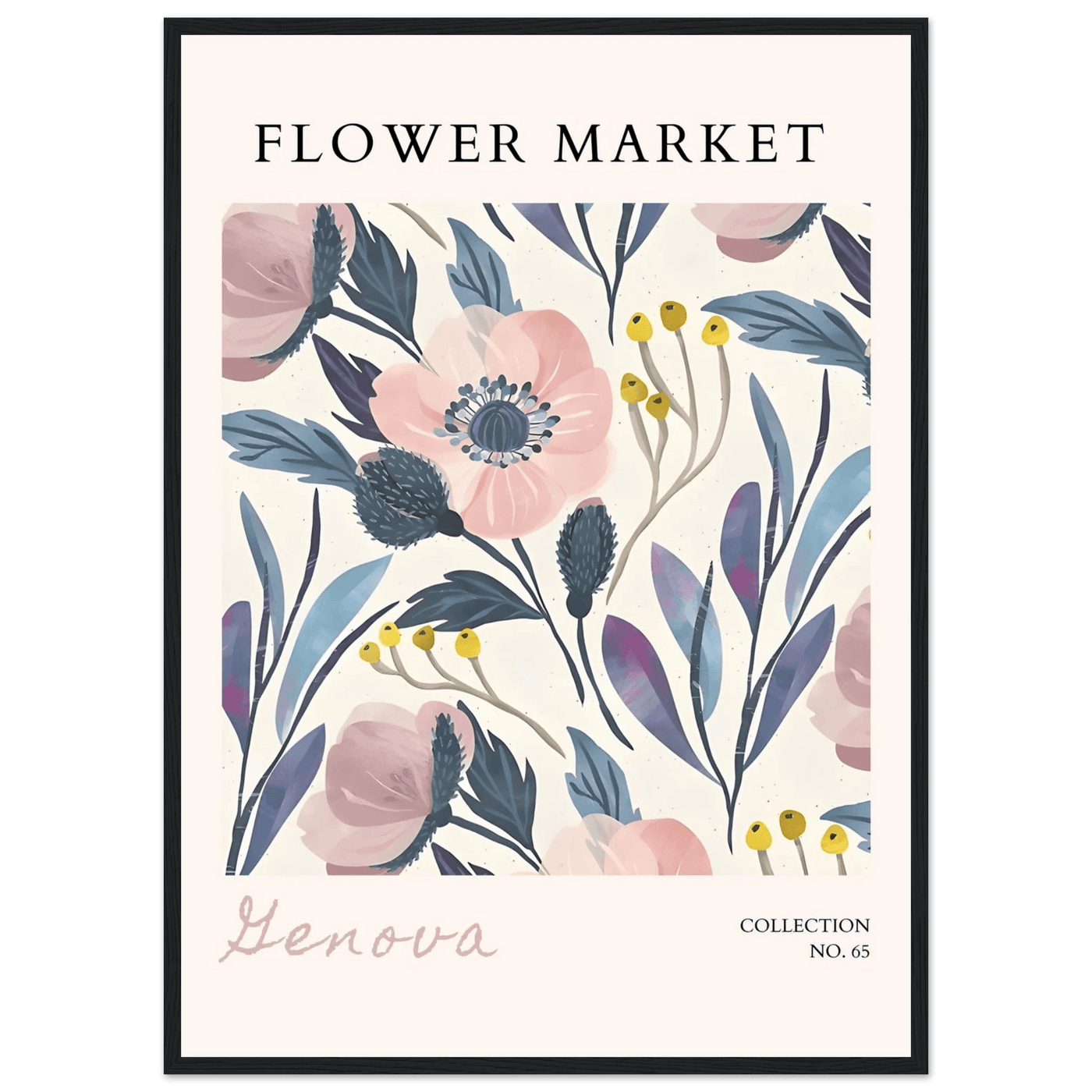 Flower Market 'Genova' Framed Poster – Blush & Indigo Floral Art Print | Ready-to-Hang Botanical Decor - Vibrantwalls