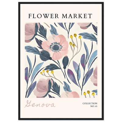 Flower Market 'Genova' Framed Poster – Blush & Indigo Floral Art Print | Ready-to-Hang Botanical Decor - Vibrantwalls