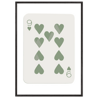 Minimalist Nine of Hearts Poker Card Print - Mounted Framed Wall Art, Sage Green Boho Decor, Eco-Friendly Wood Frame - Vibrantwalls