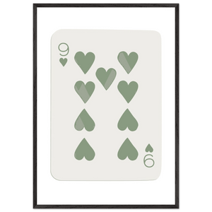 Minimalist Nine of Hearts Poker Card Print - Mounted Framed Wall Art, Sage Green Boho Decor, Eco-Friendly Wood Frame - Vibrantwalls
