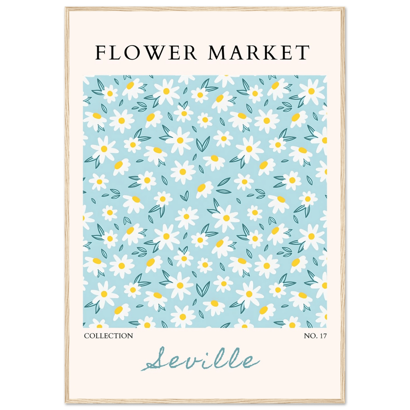 Charming Daisy Field Framed Poster – Pastel Blue & White Floral Art Print | Ready-to-Hang Wall Decor - Vibrantwalls