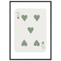 Five of Hearts Poker Card Print - Sage Green Aesthetic Framed Art, Eco-Friendly Wood Frame in Multiple Sizes - Vibrantwalls