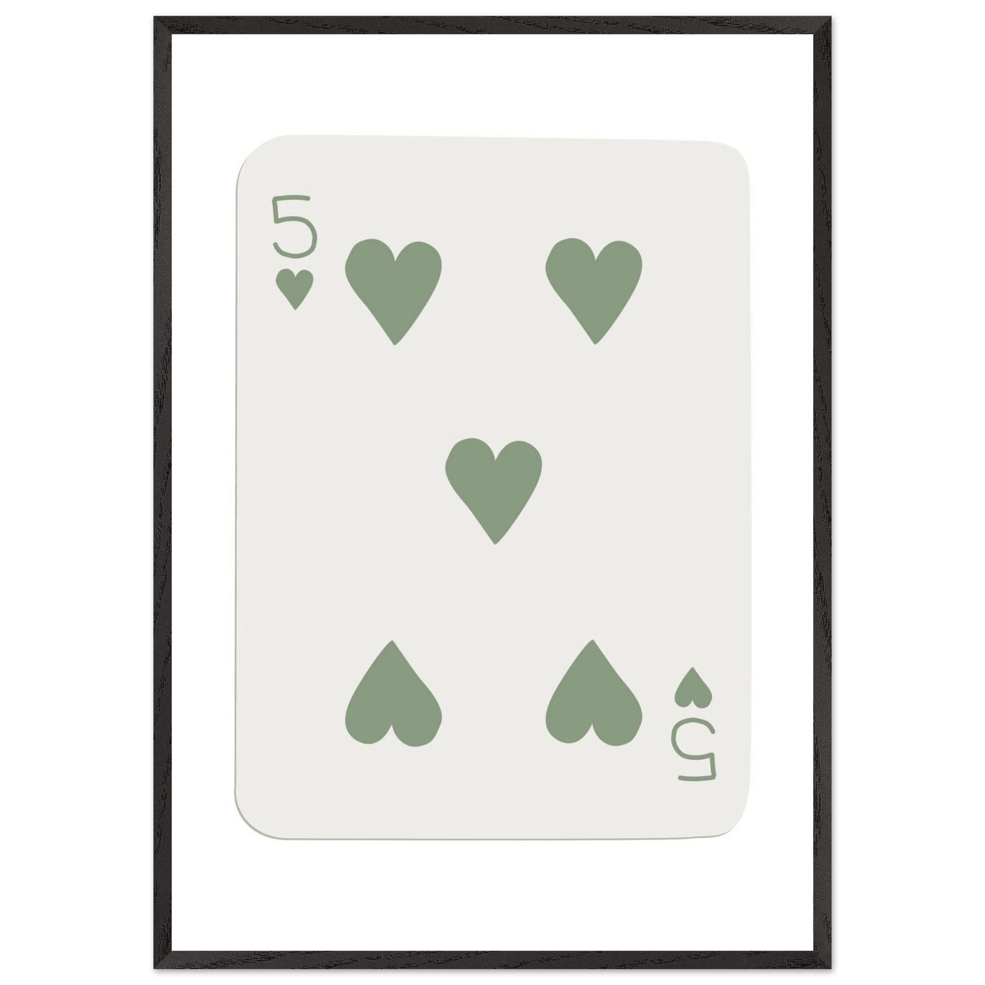 Five of Hearts Poker Card Print - Sage Green Aesthetic Framed Art, Eco-Friendly Wood Frame in Multiple Sizes - Vibrantwalls