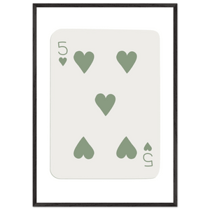 Five of Hearts Poker Card Print - Sage Green Aesthetic Framed Art, Eco-Friendly Wood Frame in Multiple Sizes - Vibrantwalls