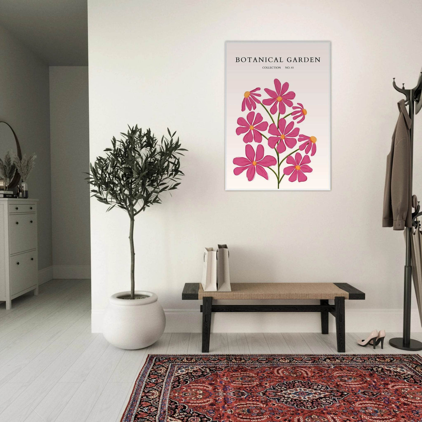 Vibrant Botanical Garden Framed Poster – Pink Cosmos & Abstract Floral Art Print | Ready-to-Hang in Various Sizes - Vibrantwalls