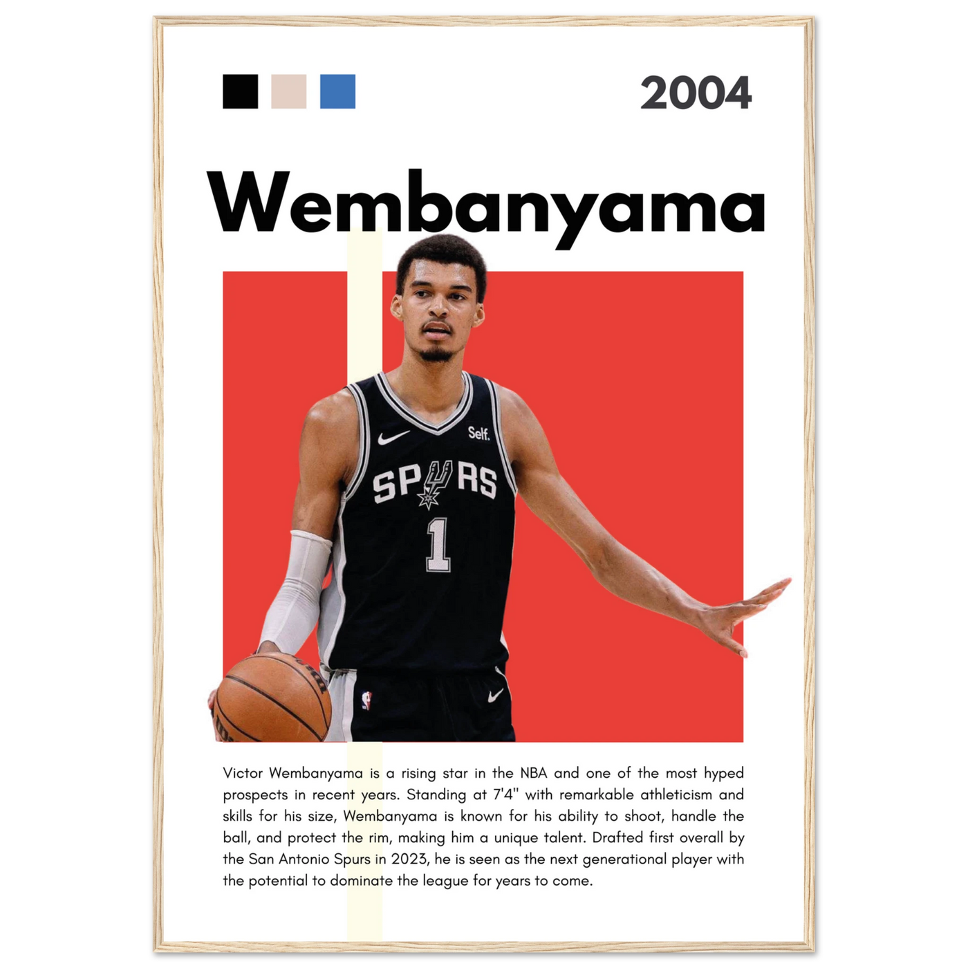 Victor Wembanyama Wemby Spurs Modern Art Print 70x100 cm 28x40″ Wood frame Vibrantwalls