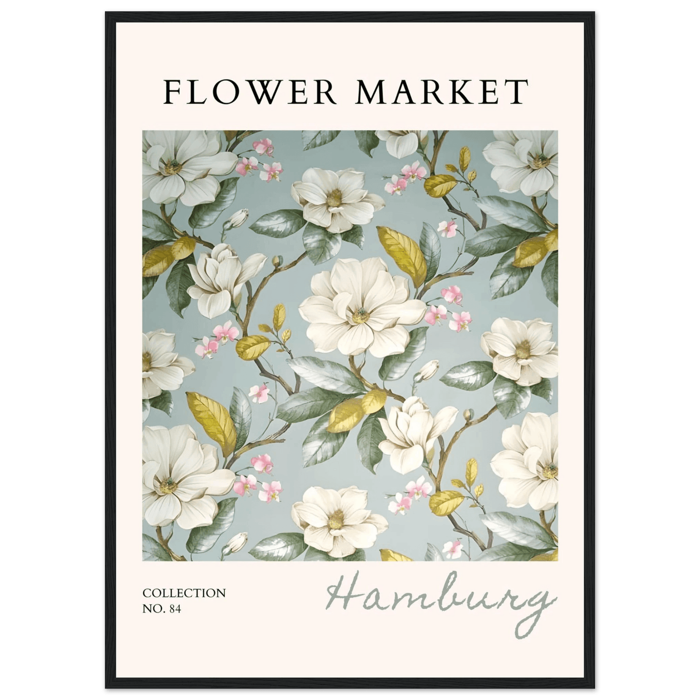 Hamburg 'Flower Market' Framed Poster – Elegant Magnolia & Cherry Blossom Art Print | Ready-to-Hang - Vibrantwalls