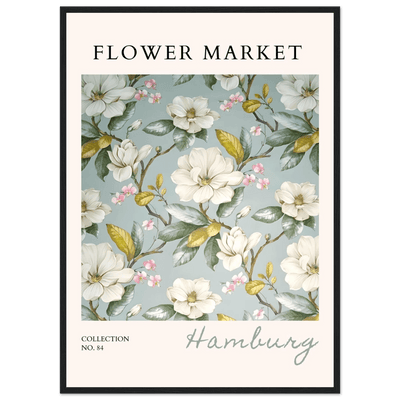 Hamburg 'Flower Market' Framed Poster – Elegant Magnolia & Cherry Blossom Art Print | Ready-to-Hang - Vibrantwalls
