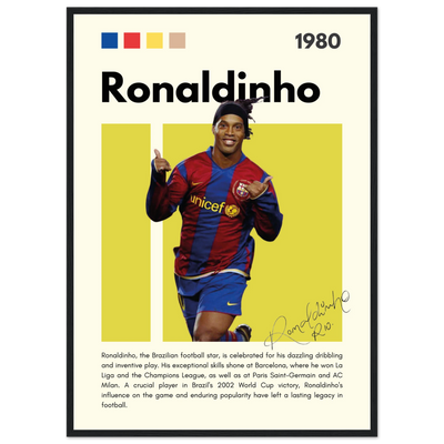Ronaldinho Barcelona Football Legend Framed Brazil Poster 50x70 cm 20x28″ Black frame Vibrantwalls