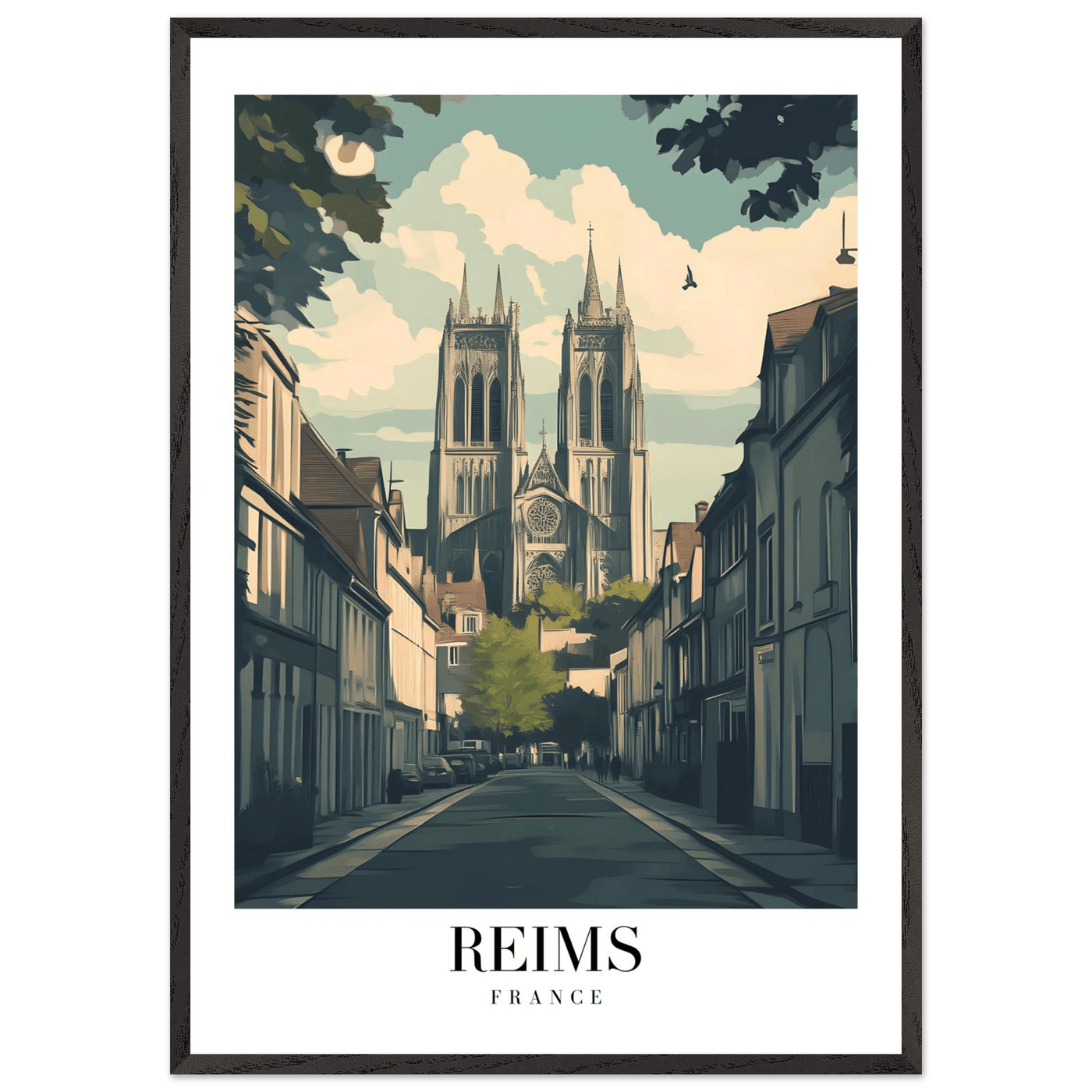 Reims France Framed Poster – Vintage Cathedral Cityscape Wall Art with Customizable Wooden Frame - Vibrantwalls