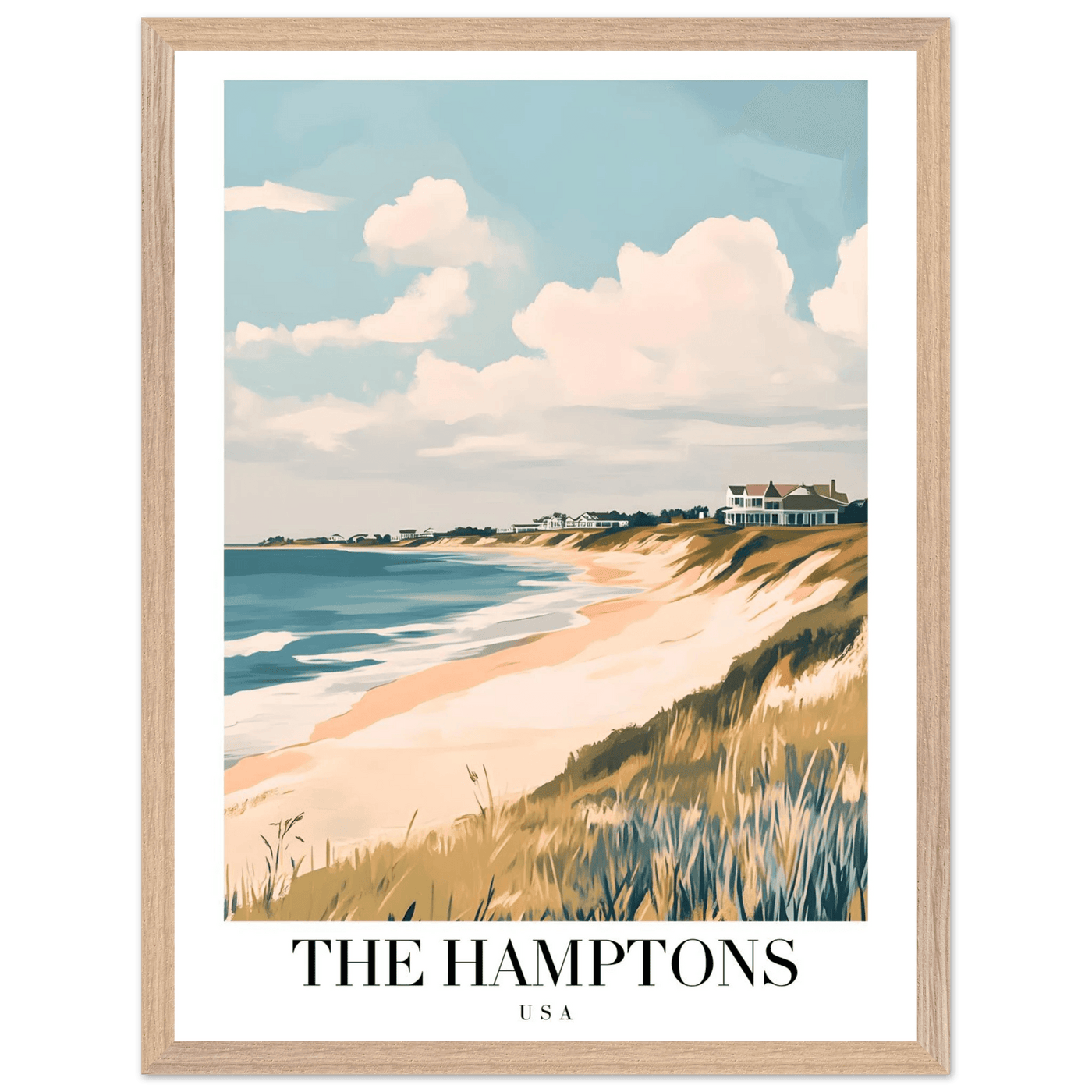 The Hamptons USA Framed Poster – Coastal Chic Vintage Travel Wall Art in Various Sizes & Frame Finishes - Vibrantwalls