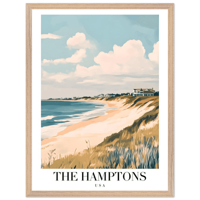 The Hamptons USA Framed Poster – Coastal Chic Vintage Travel Wall Art in Various Sizes & Frame Finishes - Vibrantwalls