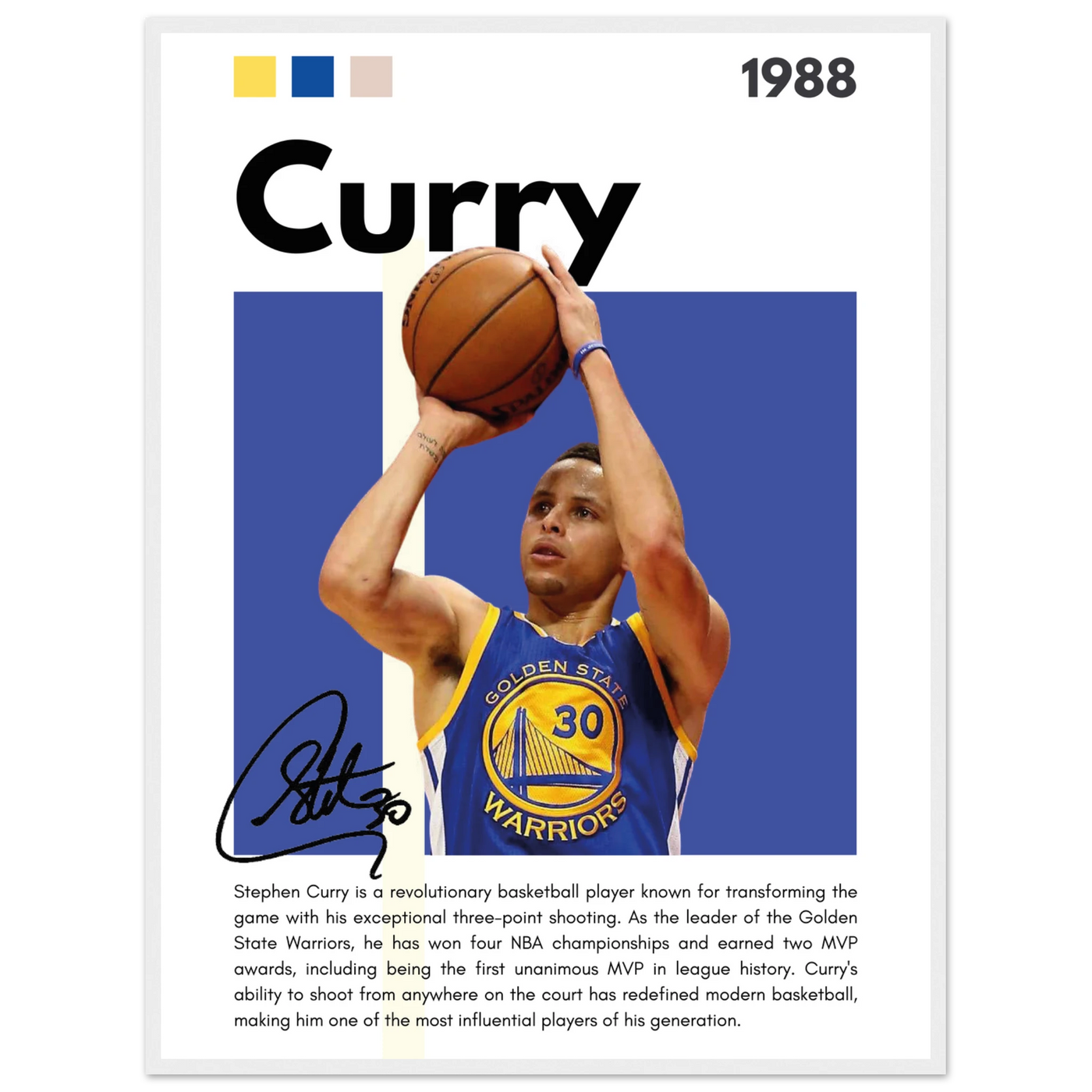 Stephen Curry Golden State Warriors Vintage Art 60x80 cm 24x32″ White frame Vibrantwalls