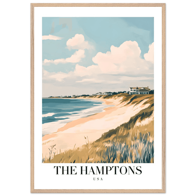 The Hamptons USA Framed Poster – Coastal Chic Vintage Travel Wall Art in Various Sizes & Frame Finishes - Vibrantwalls