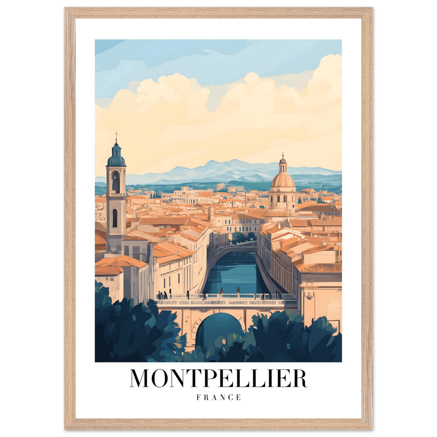Montpellier France Framed Poster – Vintage Travel Wall Art with Wooden Frame - Vibrantwalls