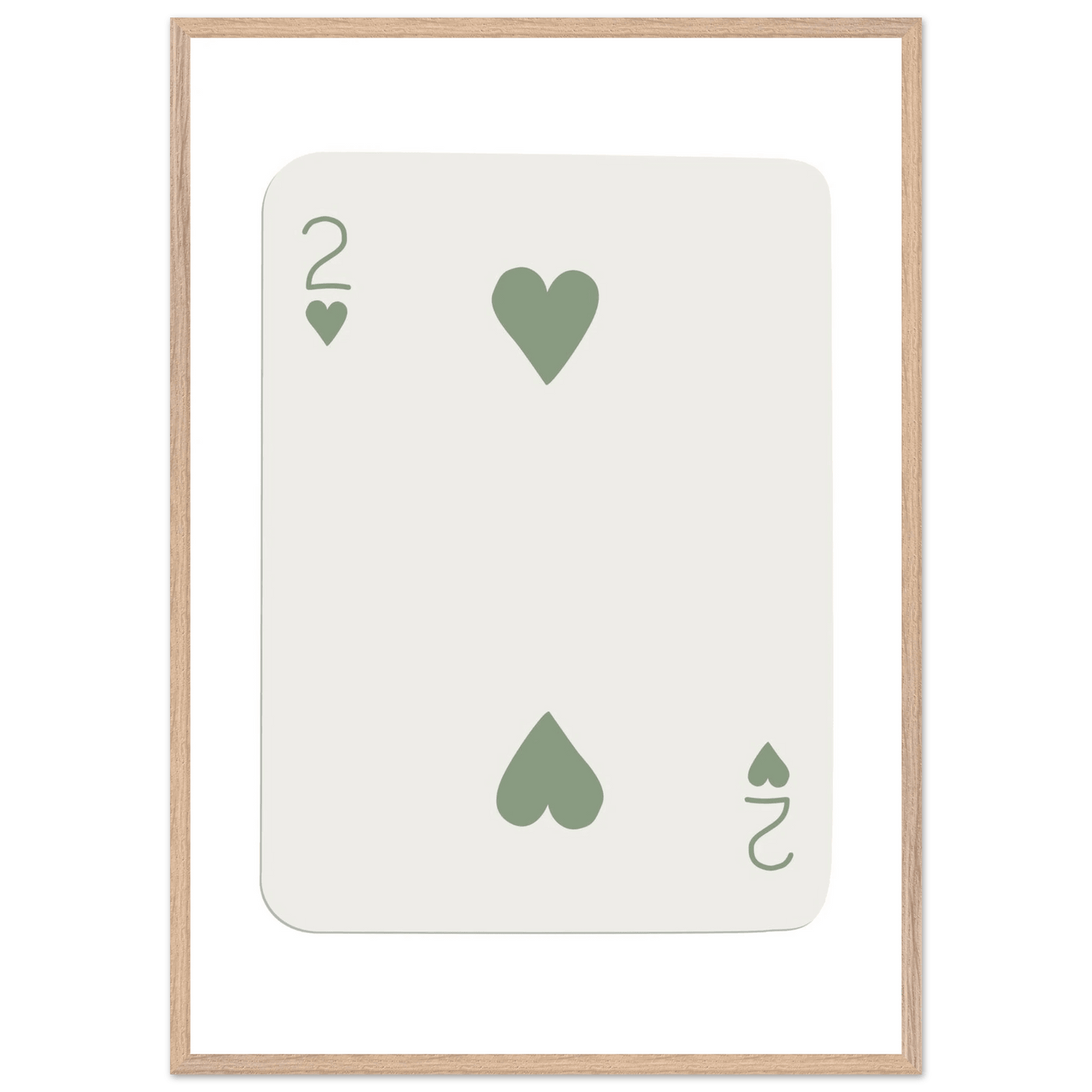 Minimalist Two of Hearts Poker Card Print - Sage Green & Cream Framed Art for Modern Decor, Eco Wood Frame - Vibrantwalls