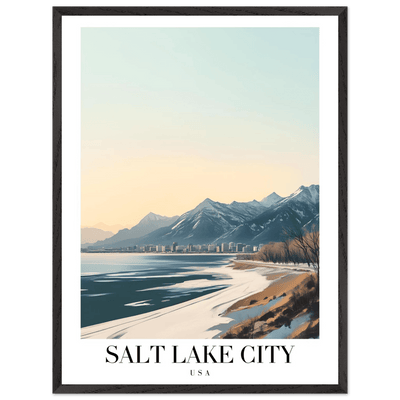 Salt Lake City Framed Poster – Modern Winter Landscape Art with Wood Frame - Vibrantwalls