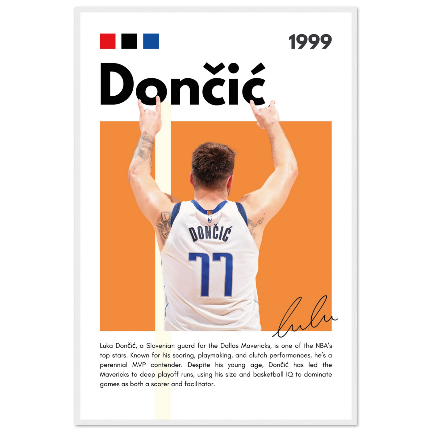 Luka Dončić El Matador Mavericks Framed Poster 60x90 cm 24x36″ White frame Vibrantwalls