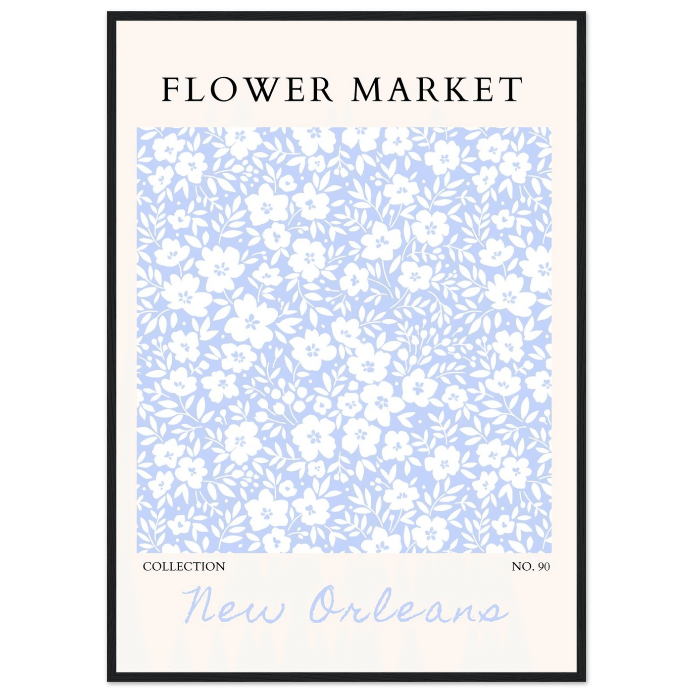 Flower Market New Orleans – Chic Periwinkle Floral Framed Poster | Ready-to-Hang Wall Art - Vibrantwalls