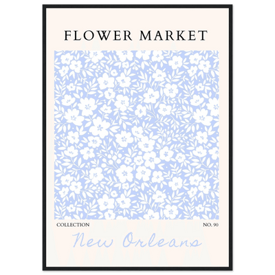 Flower Market New Orleans – Chic Periwinkle Floral Framed Poster | Ready-to-Hang Wall Art - Vibrantwalls