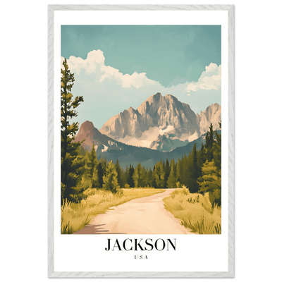 Jackson USA Mountain Landscape Framed Poster – Vintage Travel Wall Art with Wooden Frame - Vibrantwalls