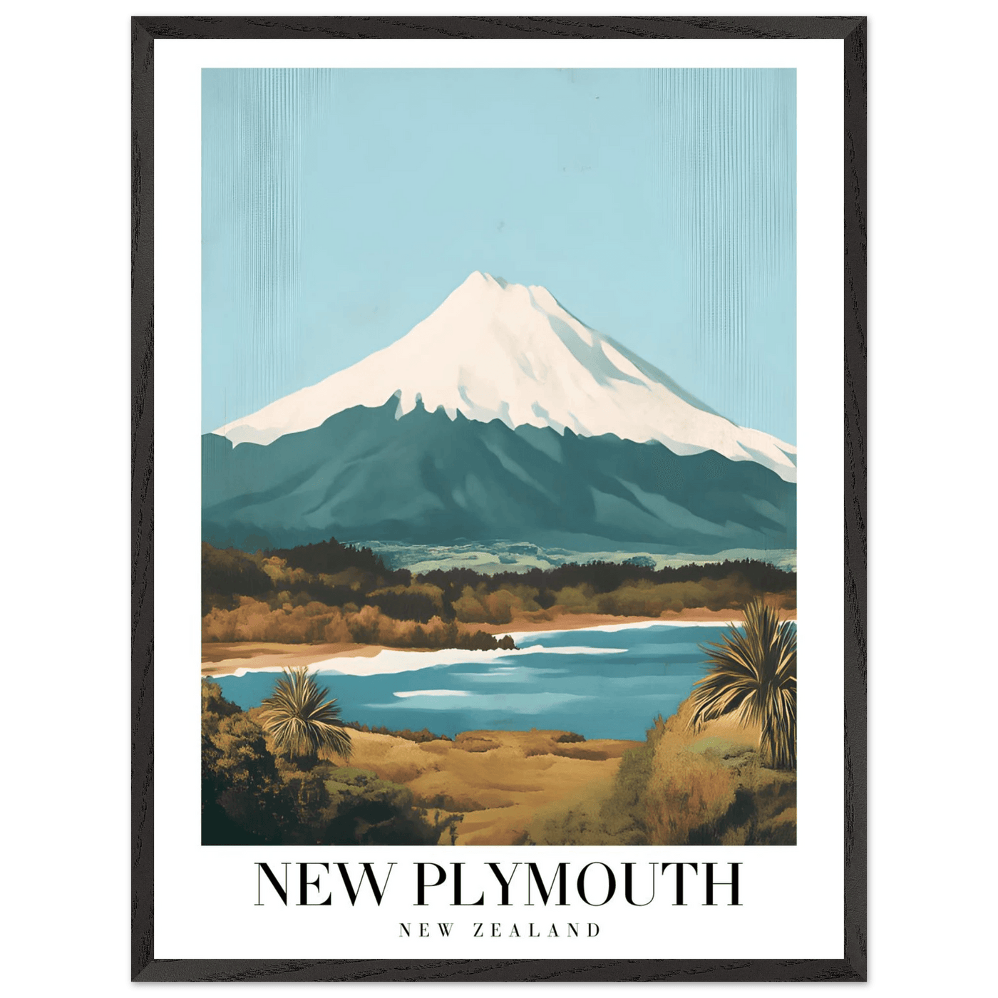 New Plymouth New Zealand Framed Poster – Vintage Mount Taranaki Travel Art - Vibrantwalls