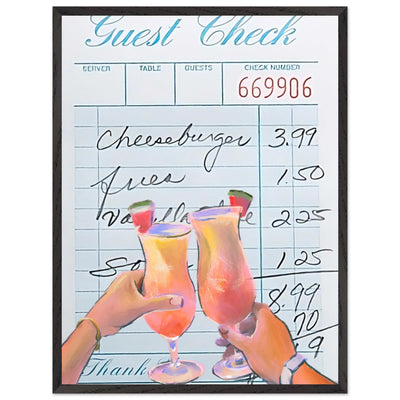 Retro Diner Cocktail "Guest Check" 60x80 cm 24x32″ Black frame Ready-to-hang Vibrantwalls
