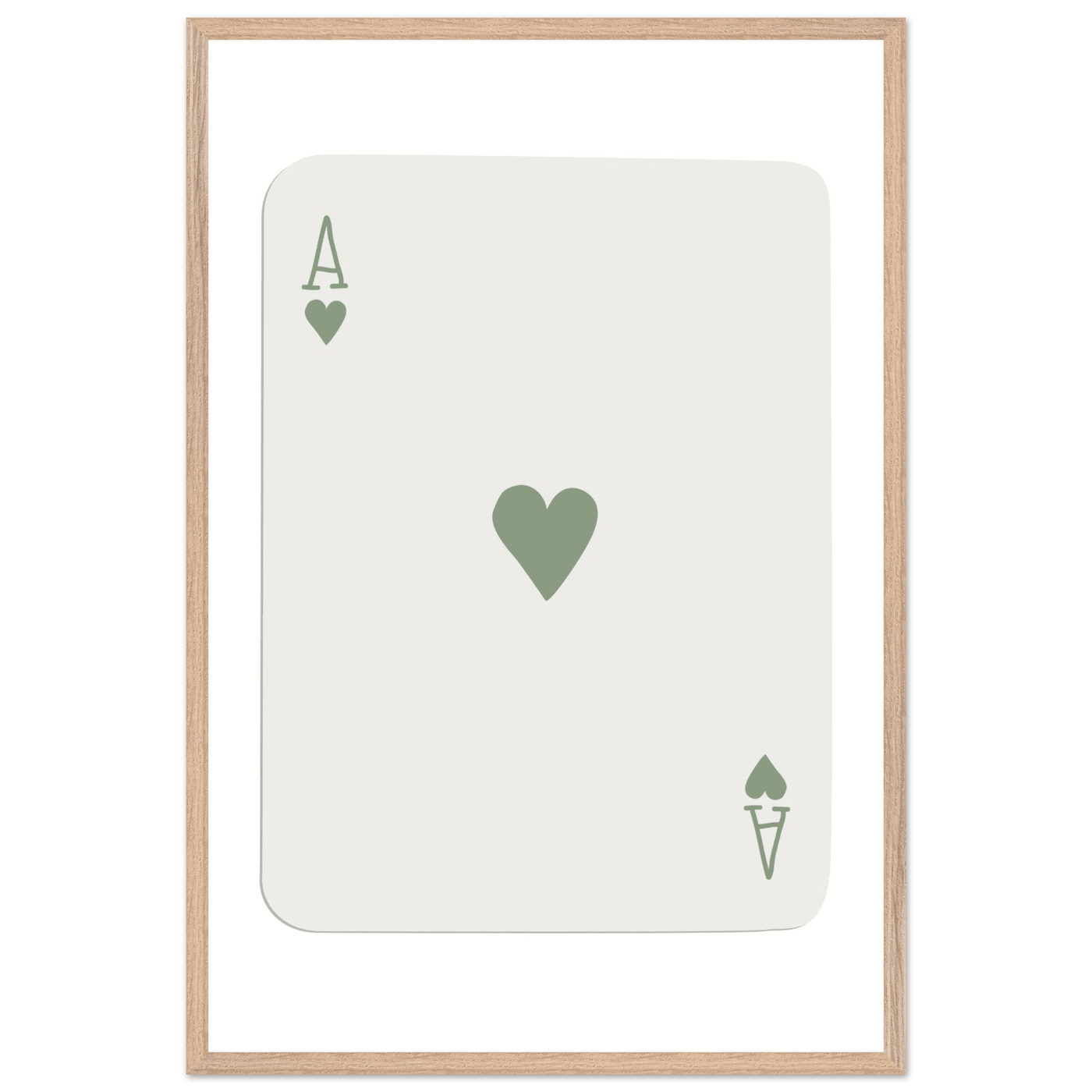 Minimalist Ace of Hearts Print - Eco-Friendly Framed Poster Art, Sage Green Elegance - Vibrantwalls